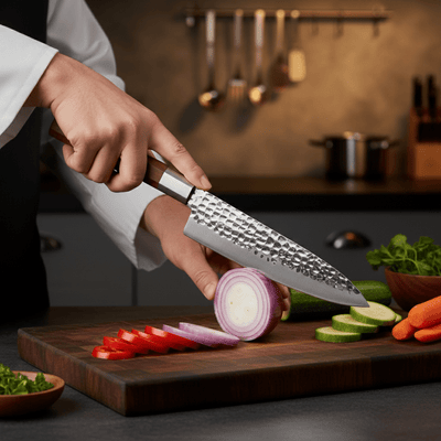 Japanese-Style Hammered Stainless Steel Chef’s Knife – 7.3 inch (18.5 cm) Precision Blade