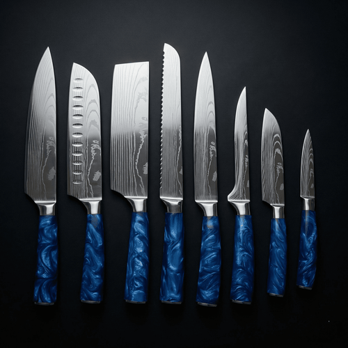 Japanese Damascus Knife Set – 8-Piece Balanced Profile