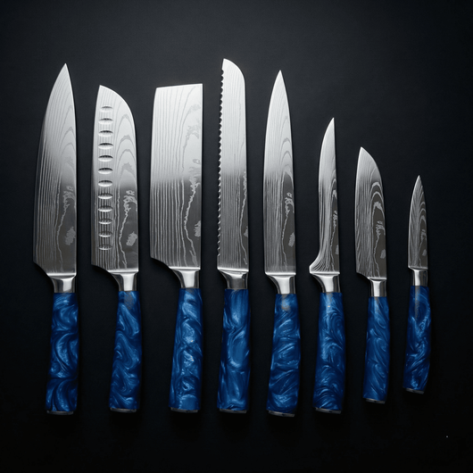 Japanese Damascus Knife Set – 8-Piece Balanced Profile