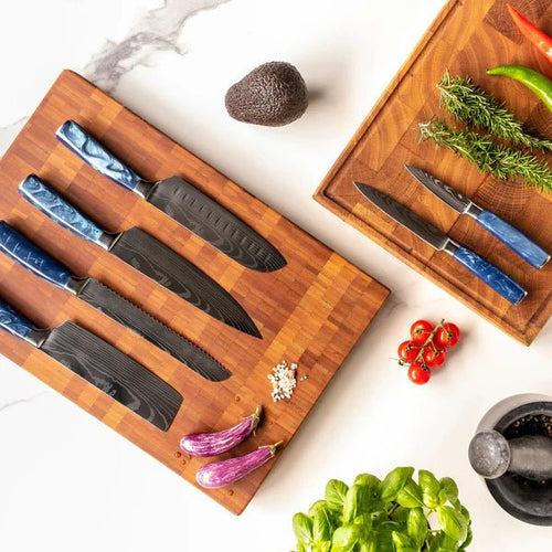 Japanese Damascus Knife Set – 8-Piece Balanced Profile