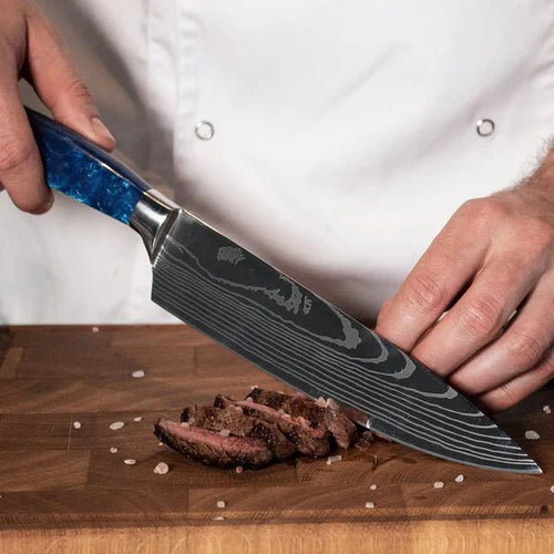 Japanese Damascus Knife Set – 8-Piece Balanced Profile