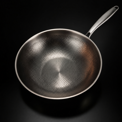 Hand-Hammered Titanium Wok Pan with Flat Base