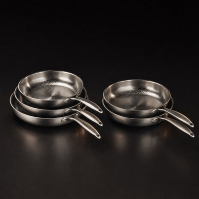 Hand-Hammered Titanium Frying Pan Bundle with 2 Lids (5 Sizes, 8–12 Inch)