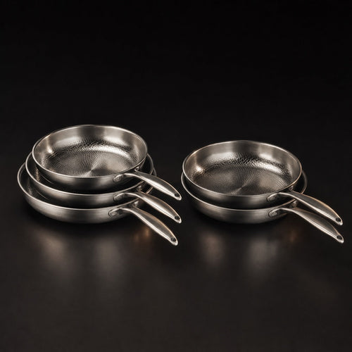 Hand-Hammered Titanium Frying Pan Bundle with 2 Lids (5 Sizes, 8–12 Inch)