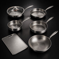Hand-Hammered Titanium Multi-Pan Cook Set with Cutting Board (5 Pans, 8–10 Inch)