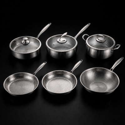 Hand-Hammered Titanium Complete Kitchen Set with 3 Lids (10, 11 & 12 Inch)