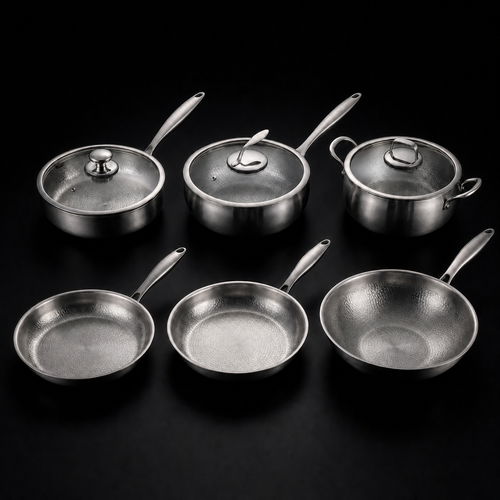 Hand-Hammered Titanium Complete Kitchen Set with 3 Lids (10, 11 & 12 Inch)
