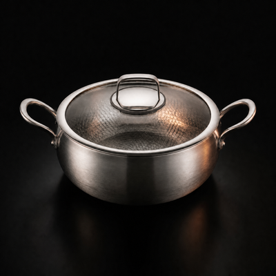 Hand-Hammered Deep Titanium Pot