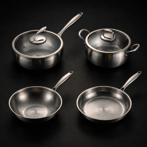 Hand-Hammered Titanium Essentials Kitchen Set with 2 Lids (10, 11 & 12 Inch)