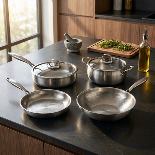 Hand-Hammered Titanium Essentials Kitchen Set with 2 Lids (10, 11 & 12 Inch)