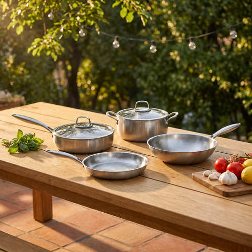 Hand-Hammered Titanium Essentials Kitchen Set with 2 Lids (10, 11 & 12 Inch)