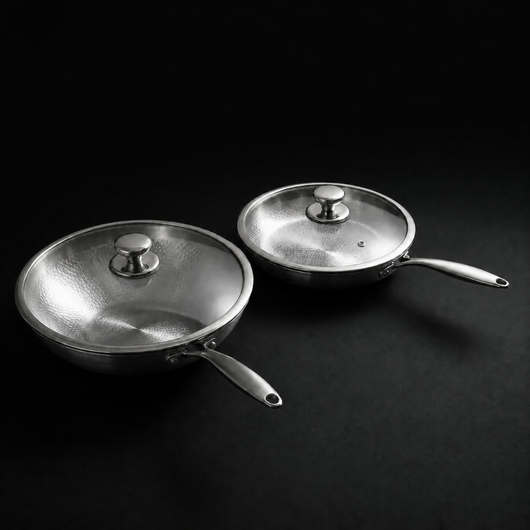 Hand-Hammered Titanium Wok & Fry Pan (10 Inch) with Utensils