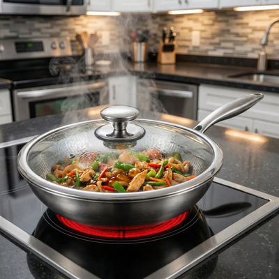 Hand-Hammered Titanium Wok Pan with Flat Base