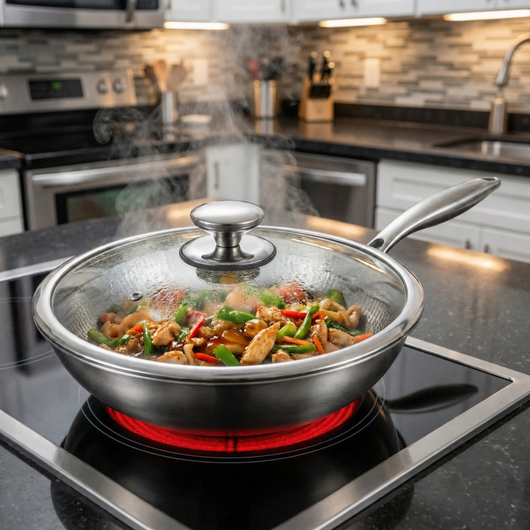 Hand-Hammered Titanium Wok Pan with Flat Base