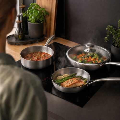 Hand-Hammered Titanium Stir-Fry Set with 1 Lid (8, 8 & 10 Inch)