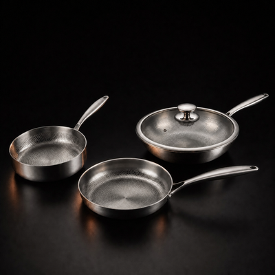 Hand-Hammered Titanium Stir-Fry Set with 1 Lid (8, 8 & 10 Inch)