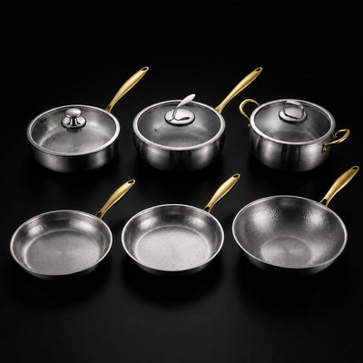 Hand-Hammered Titanium Complete Kitchen Set with 3 Lids (10, 11 & 12 Inch)  I Limited Edition