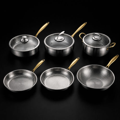 Hand-Hammered Titanium Complete Kitchen Set with 3 Lids (10, 11 & 12 Inch)  I Limited Edition