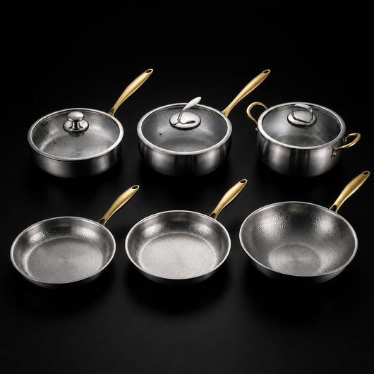 Hand-Hammered Titanium Complete Kitchen Set with 3 Lids (10, 11 & 12 Inch)  I Limited Edition