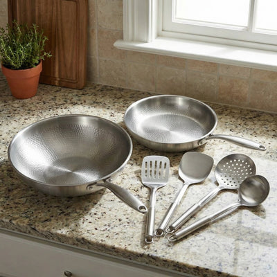 Hand-Hammered Titanium Wok & Fry Pan (10 Inch) with Utensils