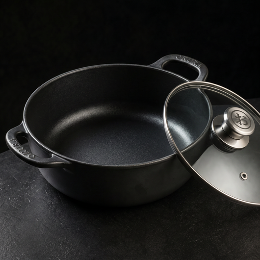 Enameled Cast Iron Casserole Pan with Glass Lid