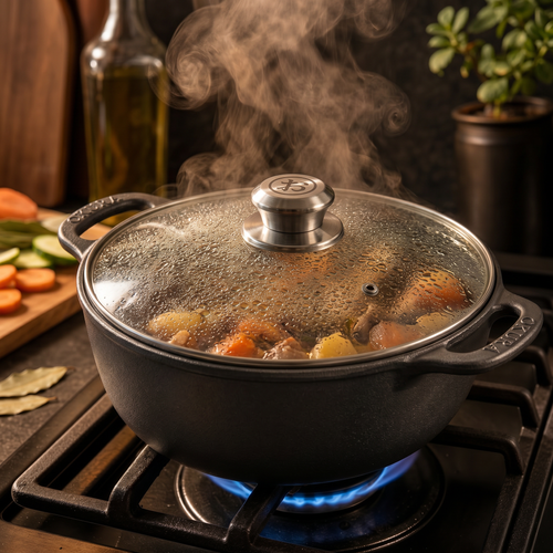 Enameled Cast Iron Casserole Pan with Glass Lid