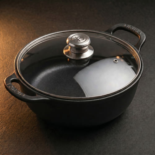 Enameled Cast Iron Casserole Pan with Glass Lid