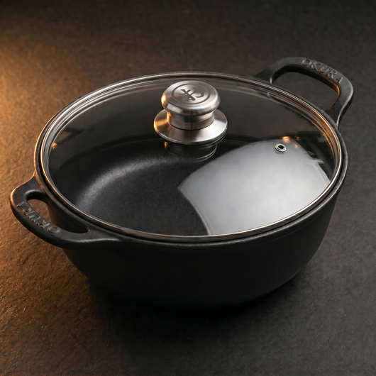Enameled Cast Iron Casserole Pan with Glass Lid