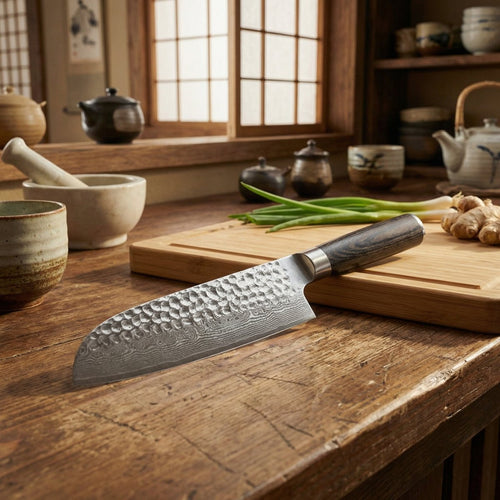 Japanese-Style Hammered Santoku Knife – 7.1 inches (18 cm) Precision Blade