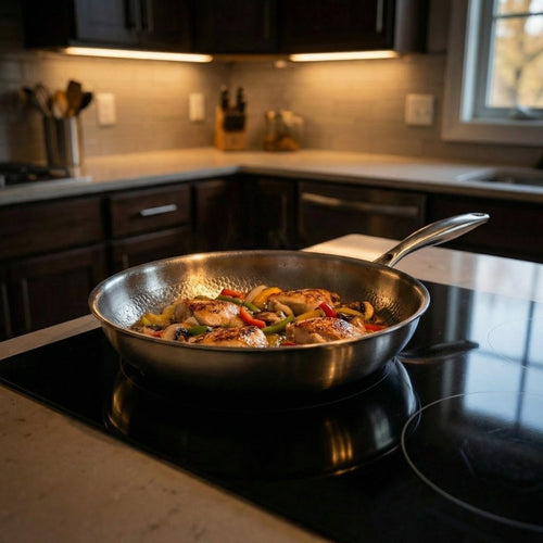 Hand-Hammered Titanium Frying Pan Bundle with 2 Lids (5 Sizes, 8–12 Inch)