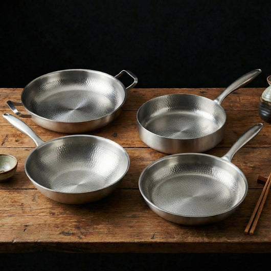 Hand-Hammered Titanium Family Set: 4 Pans & Utensils