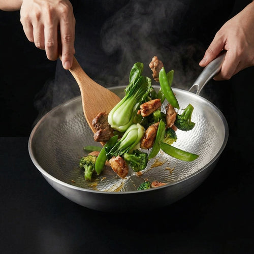 Hand-Hammered Titanium Wok Pan with Flat Base